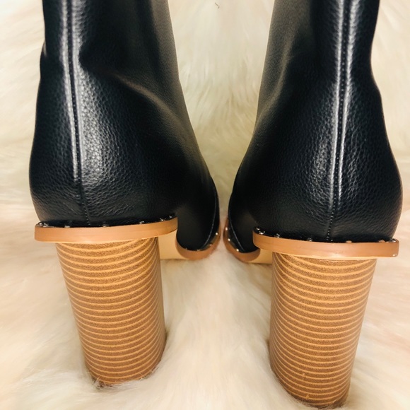 Black Zip Front Stack Heeled Boots - Picture 3 of 8